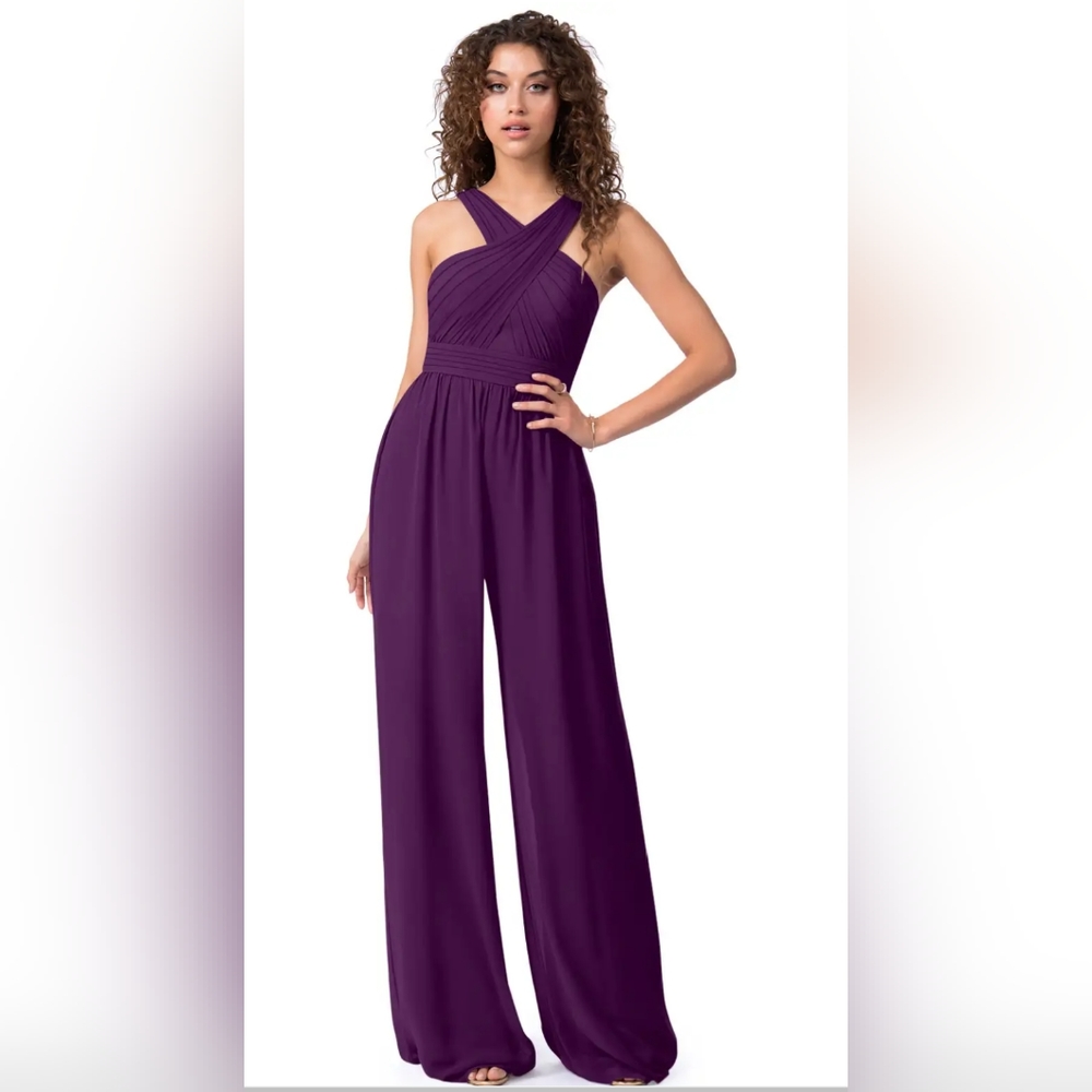 Azazie Purple Pleated Chiffon Jumpsuit 14p